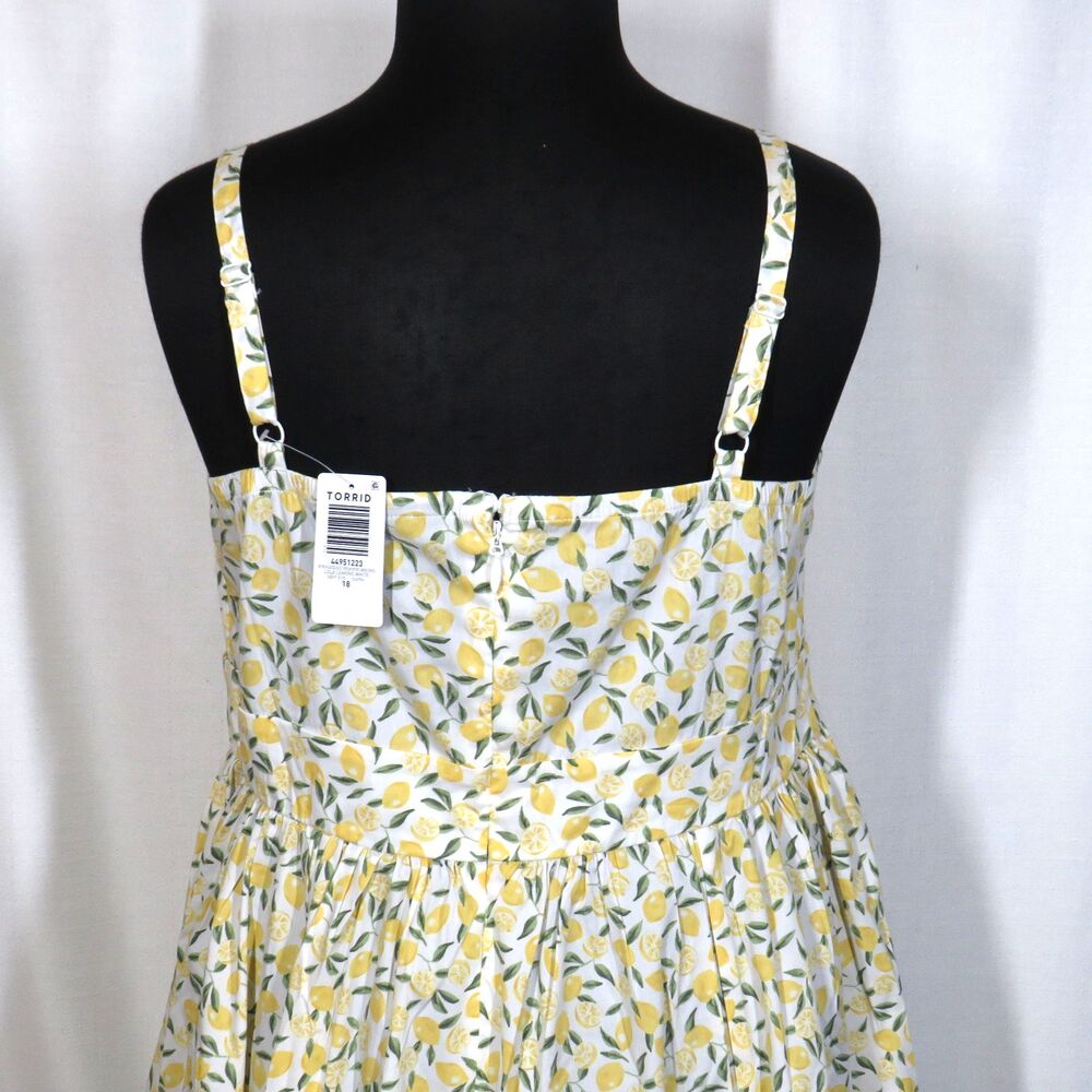 Torrid Retro Chic Lemon Print Cotton Blend Fit Flare Side Pocket Dress Size 18 - Picture 4 of 11